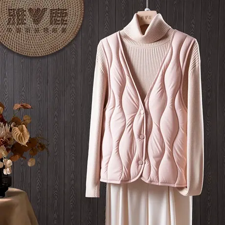 雅鹿官方正品时尚新款轻薄短款V领羽绒内胆女士内搭马甲羽绒服图片