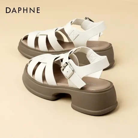 达芙妮罗马凉鞋女款2025新款夏季外穿厚底增高真皮编织包头猪笼鞋图片