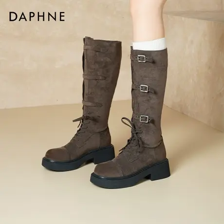 达芙妮厚底长筒靴女2025新款秋季美拉德堆堆靴复古高筒骑士靴长靴图片