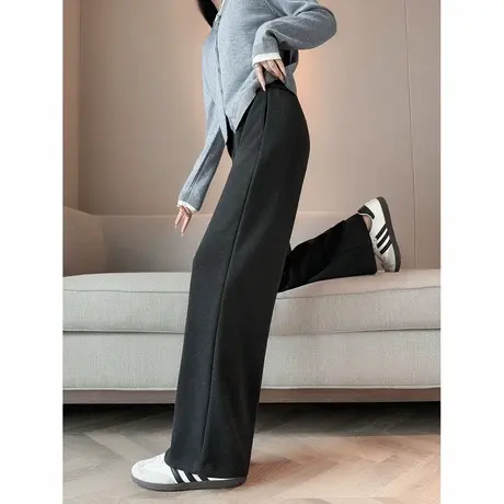 唐狮秋冬季休闲长裤女保暖肌理感休闲风黑色窄版阔腿裤百搭TUTA商品大图