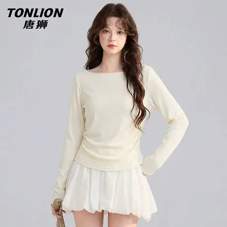 唐狮官方一字肩长袖t恤女春秋款2026新款女款修身显瘦内搭上衣VB图片
