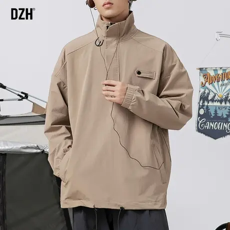 男士半拉链冲锋衣潮牌男立领工装外套潮牌欧美街头男装飞行员夹克商品大图