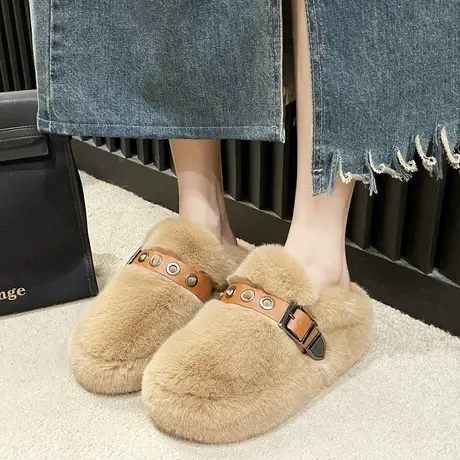 时尚毛毛拖鞋女秋冬外穿2023年新款ins潮厚底保暖家居包头半拖鞋图片