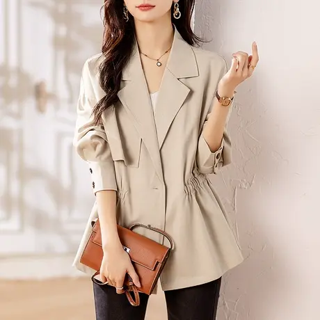 休闲外套女春秋薄款大码女装上衣宽松中年妈妈洋气遮肚子显瘦风衣商品大图