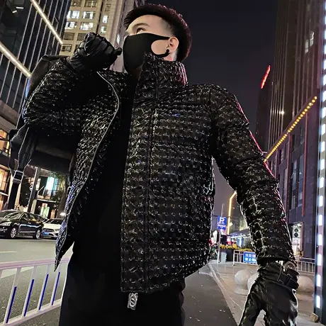 棉服外套男2023秋冬个性重工超破亮面痞帅高级感潮男立领棉袄冬装图片