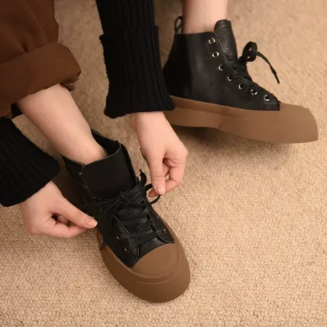 Artmu阿木厚底高帮鞋女夏休闲板鞋2023新款百搭系带真皮学生商品大图