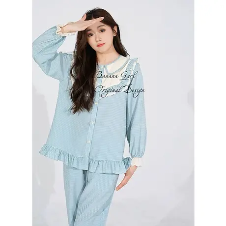 Bananagirl长袖睡衣女士2023年春秋新款休闲格子简约家居服套装女商品大图