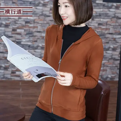 2024春装连帽上衣小外套针织衫大码女装简约纯色休闲宽松长袖帽衫商品大图