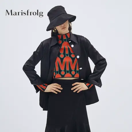 【言选好物】Marisfrolg/玛丝菲尔桑蚕丝黑色中长款半身裙商品大图