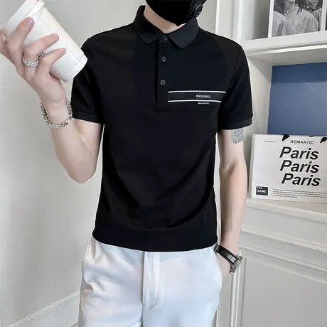 男士POLO衫夏季短袖T恤韩版修身半袖2023新款男装时尚休闲ins体恤商品大图