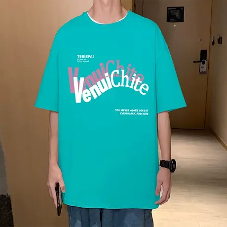 夏季宽松重磅纯棉短袖t恤男ins潮牌青少年圆领半袖情侣装港风体恤商品大图