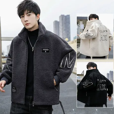 羊羔毛外套男2023冬季新款韩版潮流颗粒绒上衣宽松加厚羊羔绒夹克商品大图