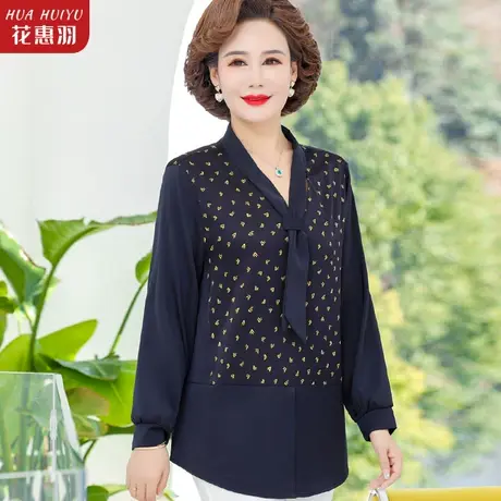 妈妈春装假两件大码衬衫中老年女装雪纺衫上衣薄款40岁50新款小衫商品大图