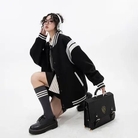 美式风街头棒球服女外套春秋款2025新款拼接复古宽松oversize上衣图片