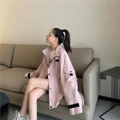 2021新款春秋季宽松韩版百搭休闲上衣女士ins潮复古港味工装外套图片