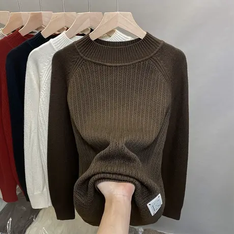 半高领麻花毛衣女套头2023秋冬新款外穿针织衫内搭上衣洋气打底衫商品大图