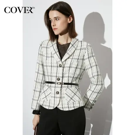 COVER春季复古典雅粗花呢收腰外套商品大图