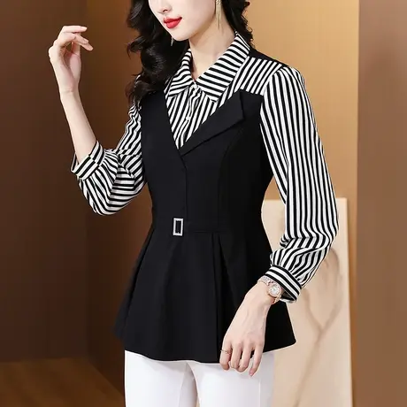 今年流行新款气质假两件衬衫女2023春秋装大码胖MM显瘦遮肉小衫女图片
