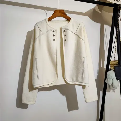 小香风毛衣外套开衫女秋冬新款韩系气质百搭长袖短款时尚针织上衣图片