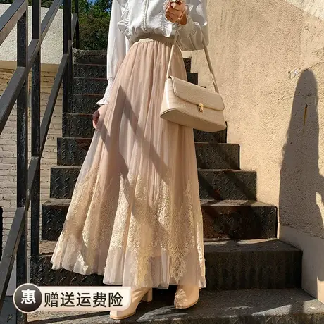 2022春秋冬新款显瘦网纱裙超仙女高腰蓬蓬长裙子半身裙170高个子图片