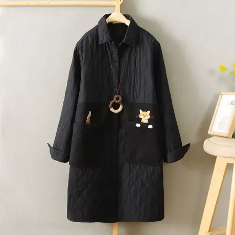 中长款夹棉衬衫女秋冬装新款长袖保暖打底衫刺绣加绒衬衣棉服外套商品大图