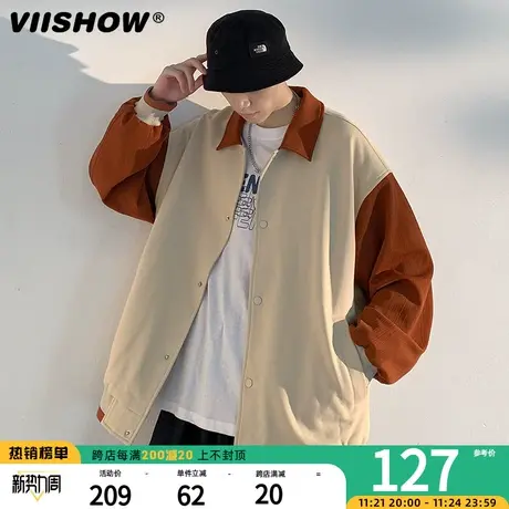 VIISHOW撞色拼接夹克男士美式复古加绒棒球服男潮牌休闲外套上衣商品大图