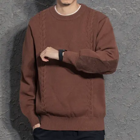 设计师复古补丁2021秋冬季新款男装加厚毛衣男士针织打底衫男潮牌商品大图