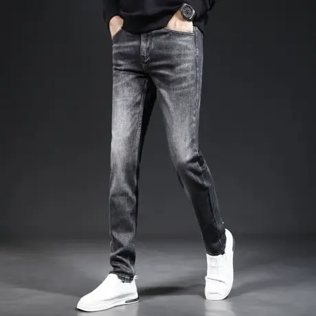 牛仔裤男秋冬季2023新款潮牌修身小脚蓝色弹力男士休闲百搭裤子男商品大图