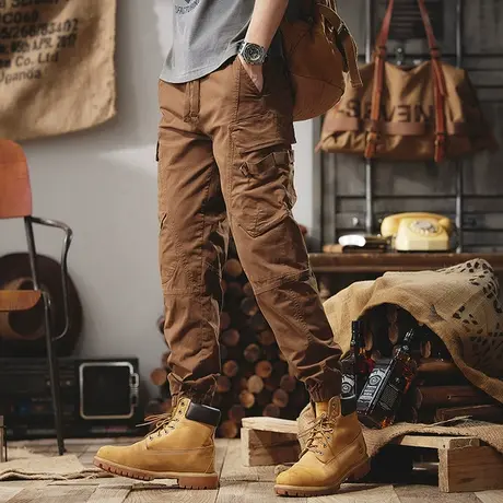 春夏经典简约复古工装裤男新款宽松石磨水洗潮牌裤子男纯棉休闲裤商品大图