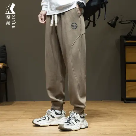 希越秋冬季美式针织男士束脚卫裤宽松大码休闲卡其色工装长裤潮流商品大图