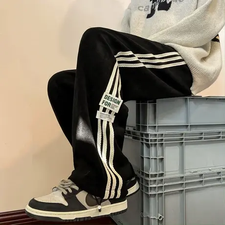 直筒灯芯绒裤子男款秋季新痞帅宽松欧美高街vibe运动休闲长裤潮牌商品大图