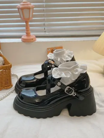 黑色厚底百搭小皮鞋2023夏季新款松糕日系jk粗跟增高玛丽珍单鞋子商品大图