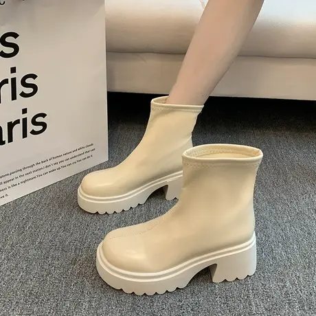 马丁靴女靴子女2023新款洋气韩系高级感小短靴高跟超火短靴瘦瘦靴商品大图