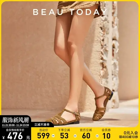 BeauToday平底罗马包头凉鞋女时装凉鞋BT丁字带玛丽珍鞋女猪笼鞋图片