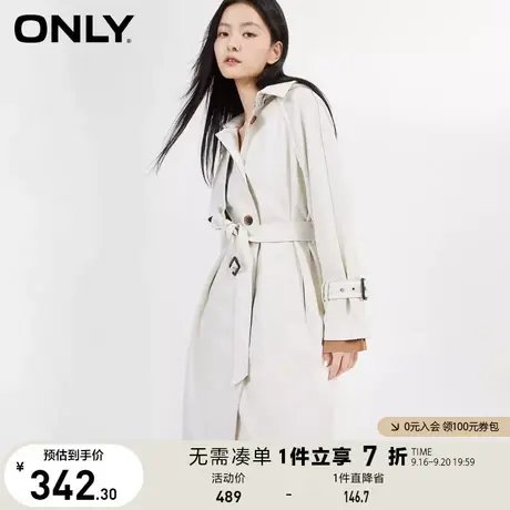 【买4免1】ONLY奥莱夏季时尚简约中长款宽松连帽外套风衣女商品大图
