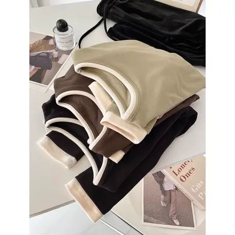 加绒加厚保暖长袖T恤女冬季德绒内搭打底衫修身撞色显瘦上衣服潮图片