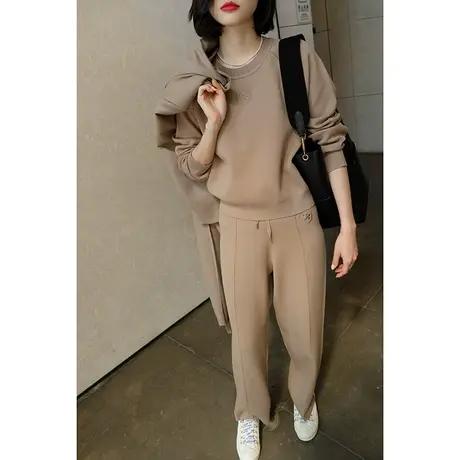2023秋冬新款套装时尚休闲百搭宽松滑肩女士运动套装裤两件套图片