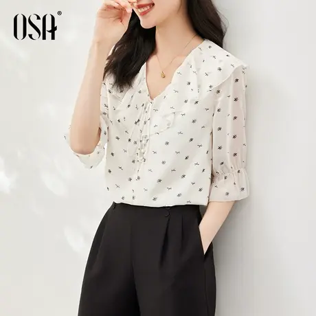 OSA欧莎宽松遮肚子短袖雪纺衫上衣女夏季2023年新款高档洋气小衫商品大图