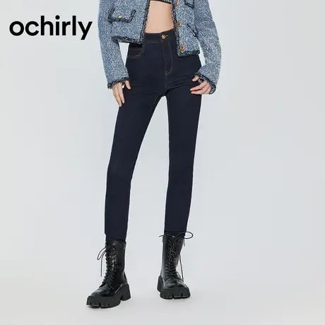 【品牌甄选】欧时力 高腰小脚牛仔长裤2023新秋冬修身显瘦铅笔裤商品大图