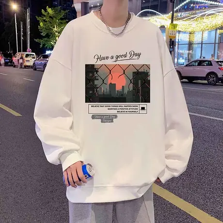 卫衣男2024新款春秋季oversize圆领上衣长袖宽松潮牌套头打底衫t商品大图