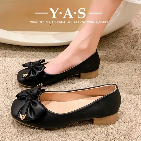 网红平底单鞋女2024春季新款百搭浅口蝴蝶结仙女鞋温柔方头豆豆鞋商品大图