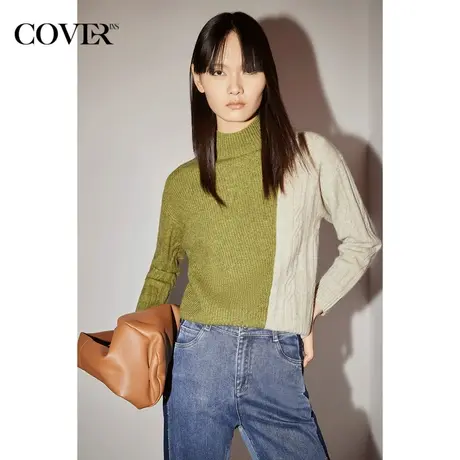 【昕怡粉丝专享】恩裳COVER冬季牦牛绒拼接拼色高领毛织衫商品大图