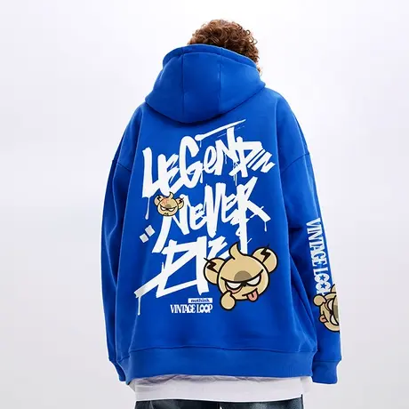 带帽oversize国潮美式街头嘻哈卡通卫衣男潮宽松潮流帽衫外套冬季商品大图