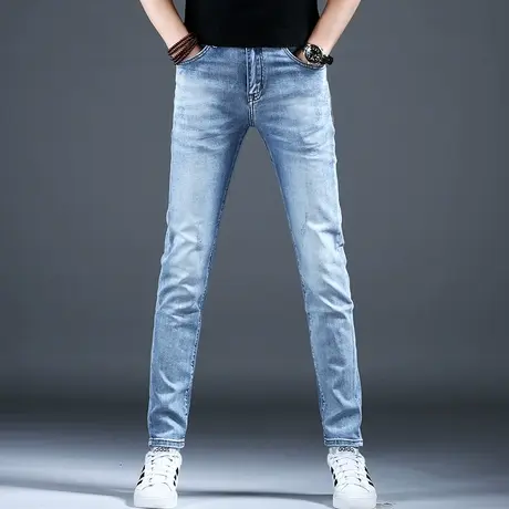 浅色品牌牛仔裤子男款2024新款春秋弹力百搭高端休闲长裤小脚修身商品大图