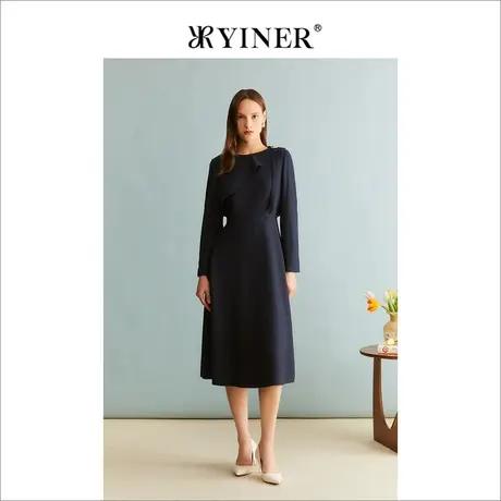 YINER音儿女装冬季优雅绵羊毛收腰A字法式收腰连衣裙商品大图