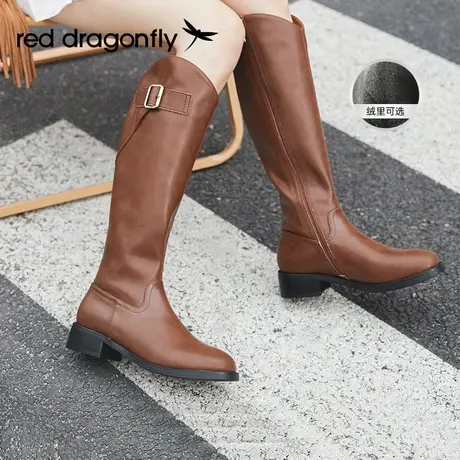 红蜻蜓西部骑士长靴女2023秋冬新款不过膝长筒靴英伦高筒女式靴子图片