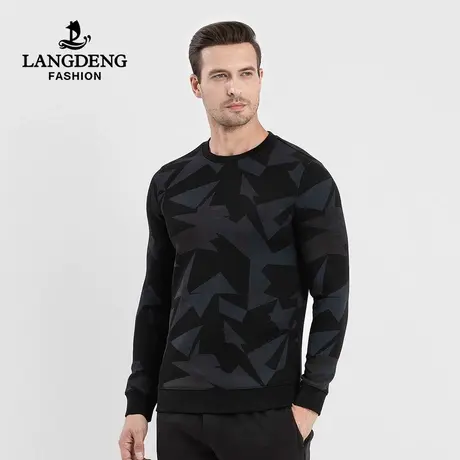 浪登男士圆领长袖t恤2023秋冬中青年休闲时尚弹力厚款打底上衣男商品大图