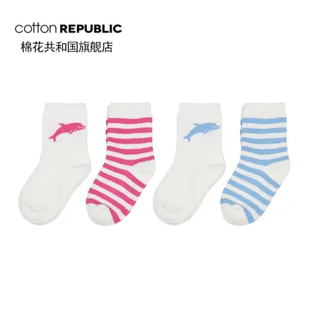 棉花共和国 （1-2岁）儿童袜可爱海豚蓝白条纹 2双装婴童袜儿童袜图片