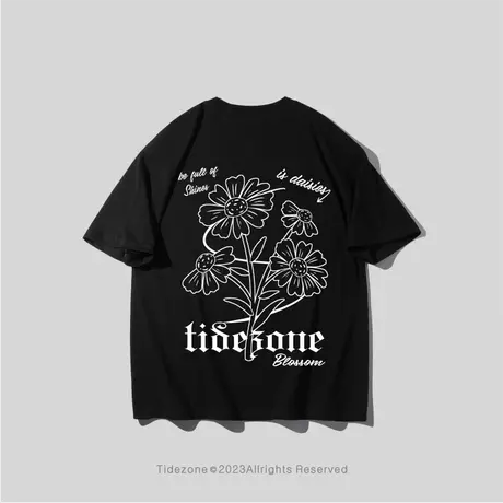 Ohlyah美式哥特字花卉高街潮流ins男女款短袖T恤小众美潮纯棉半袖图片