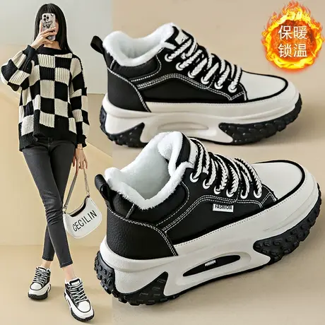 高帮老爹鞋女款2024新款冬季加绒加厚保暖棉鞋运动休闲皮面显脚小商品大图